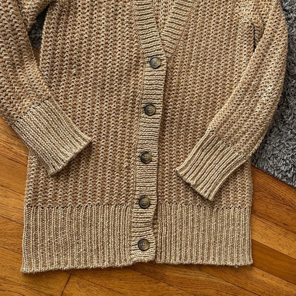 MODA International Gold Metallic Thick Long Sleeve Button Down Cardigan Sweater - Picture 3 of 11